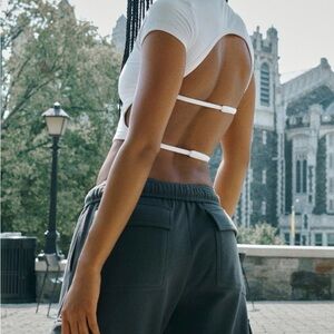 White Open Back Crop Top Short Sleeve Tee Women’s S/M Stretch Summer NWT